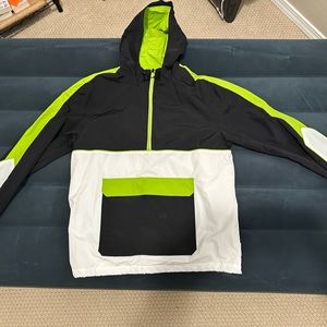 Hooded Wind Breaker Jacket: NinthHall- Size Large- Black/white/Green